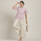 Klara Set Of 2 - Shawl Collar Top & Barrel Leg Pants - Pastel Pink & Ecru